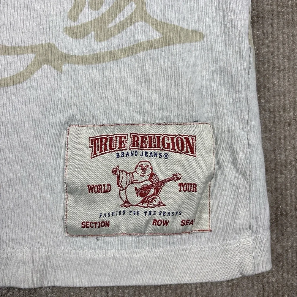 True Religion Buddha Guitar World Tour Graphic T Shirt Mens Medium White Logo